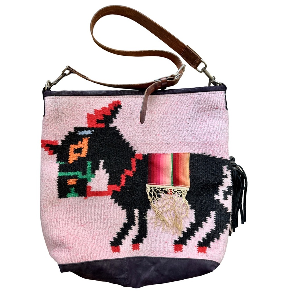 NEW Totem Salvaged Handcrafted Pink Burro Donkey Brown Tote Travel Bag